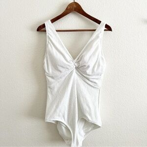 Lands End white lace textured one piece swimsuit size 16